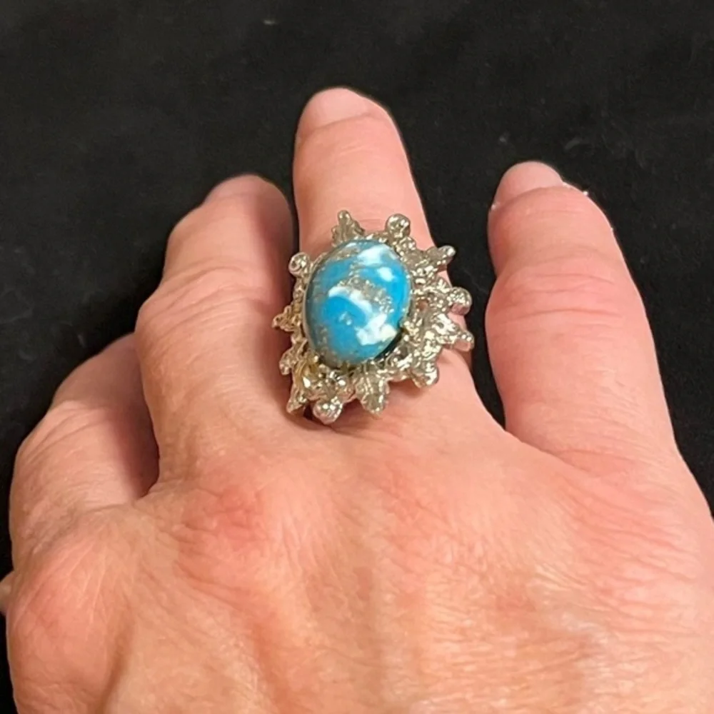 Costume Turquoise Silver Statement Ring Adjustable Size